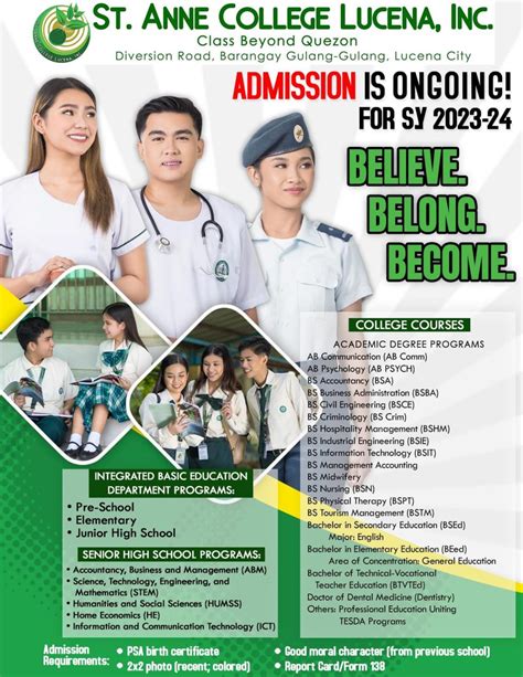 St. Anne College of Lucena: Dentistry courses offered.